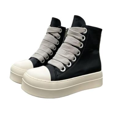 Imagem de Tênis unissex estilo urbano bico redondo plataforma inferior grossa masculino feminino zíper tamanho grande na moda casual punk sapatos pretos, Preto, 36