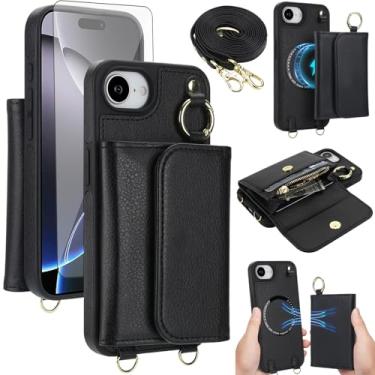 Imagem de Capa de telefone para iPhone 16e/SE 2025/SE 4 carteira destacável protetor de tela compatível com MagSafe alça transversal com cordão RFID bloqueio flip i Phone16e i16e 4ª geração mulheres homens