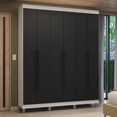 Imagem de Guarda-Roupa Casal com Pés 6 Portas Batentes Branco/Preto/Preto Venus Madesa
