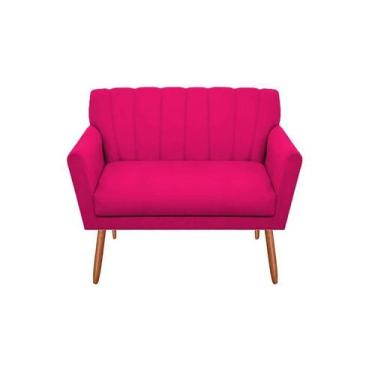 Imagem de Namoradeira Decorativa Cecília Couro Rosa Pink 2 Lugares Pés Madeira M