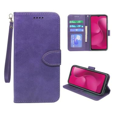 Imagem de YAJOJO Capa carteira T-Mobile Revvl 8 com porta-cartão, capa protetora de couro PU premium para T-Mobile Revvl 8, [suporte] [alça de pulso] [fecho magnético], roxo