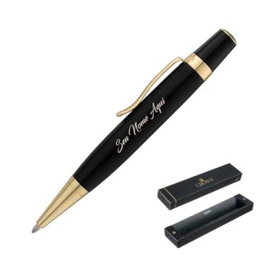 Imagem de Caneta Sofisticada Crown Personalizada Savoy Pequena Preta Nome Logo (Preto)