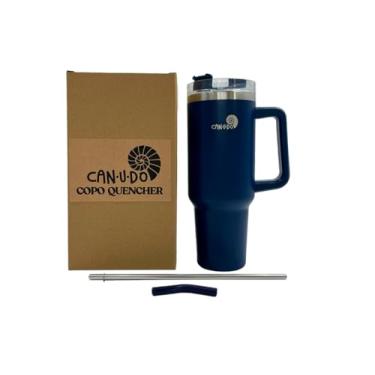 Imagem de QCup – Copo Térmico 1,18L + Escova - Ideal para Viagens, Academia e Escritório (Azul Escuro)