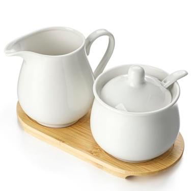 Imagem de Conjunto de açúcar e creme de cerâmica, tigela de açúcar de 200 ml e 198 g, jarra de leite e dispensador de açúcar para cozinha, casa, café, festa, restaurante