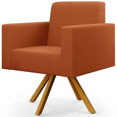 Imagem de Poltrona Giratória Sala de Estar Base de Madeira Helô L02 Tecido Terracota - Lyam Decor