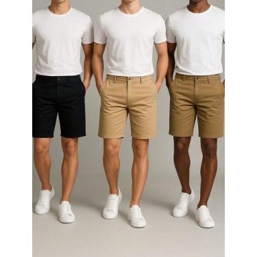 Imagem de Kit 3 Bermudas Sarja Masculina Alfaiataria Chino Corte Faca Mauricinho