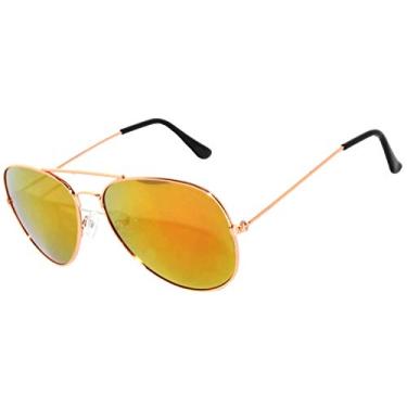 Imagem de Óculos de sol clássico aviador com lente espelhada completa armação de metal, Red_, Medium