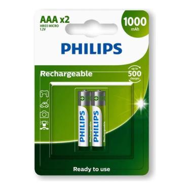Imagem de Pilha Recarregável AAA Philips 1000mah HR03 Micro 1.2v com 2 Unidades