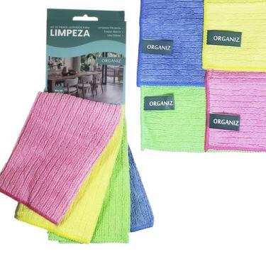 Imagem de Kit 8 Panos de Limpeza 30x30cm Collors em Microfibra Pano Multiuso com