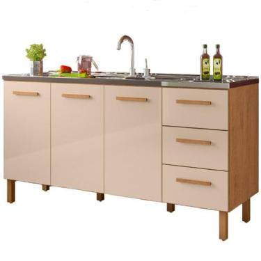 Imagem de Balcão fortaleza para Pia de 1,60 mt 3 portas 3 gavetas puxador mdf Am