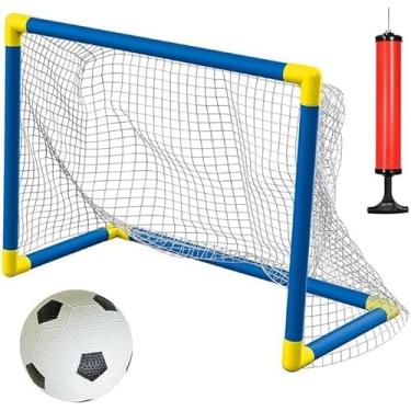 Imagem de Brinquedo Esportivo para Crianças Mini Trave de Futebol Infantil com Bola e Bomba de Ar – Azul