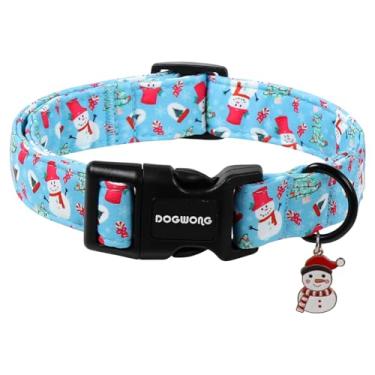 Imagem de DOGWONG Coleira de boneco de neve, coleira fofa de Natal com boneco de neve, tecido macio, durável, para cães de estimação, para meninos e filhotes, para cães pequenos, médios e grandes, médio