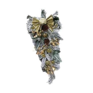 Imagem de Esquirla Guirlanda de Natal, enfeite decorativo realista para pendurar, guirlanda de porta de entrada para festa em casa, feriado, casamento, decoração de, Ouro