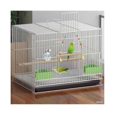 Imagem de Gaiola de pássaro espaçosa bandeja de puxar de gaiola de pássaro de metal várias portas de alimentação design dobrável para papagaios pequenos pássaros ninho de pássaro (branco, pequeno)