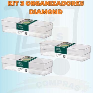 Imagem de Caixa Organizadora Multiuso Kit 3 Unidades Diamond Acrilico Para Gelad