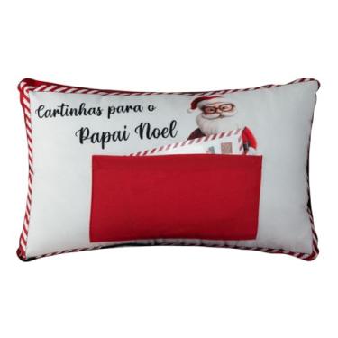 Imagem de Capa de Almofada Natalina, Cartinhas para o Papai Noel, Vermelho e Branco, Sarja Fosca, 35x55cm, Acabamento em Cordonê, Retangular, Decoração de Natal