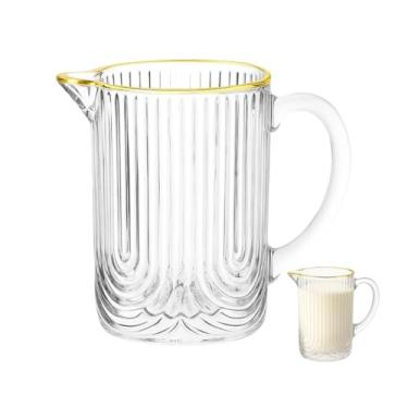 Imagem de Leiteira de Vidro Canelado com Filete Dourado, 260ml, Design Moderno