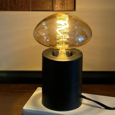 Imagem de Lâmpada de cabeceira âmbar sem fio de cogumelo regulável E26, lâmpada decorativa de mesa de cabeceira 1W 2700K, recarregável por USB com base de metal preto de 5 V, lâmpada E26 portátil, presente para