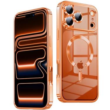 Imagem de TOBOVON Capa fina fina para iPhone 17 Pro Max transparente, compatível com MagSafe, protetor de lente de câmera embutido, capa protetora de telefone à prova de choque, capa magnética galvanizada macia