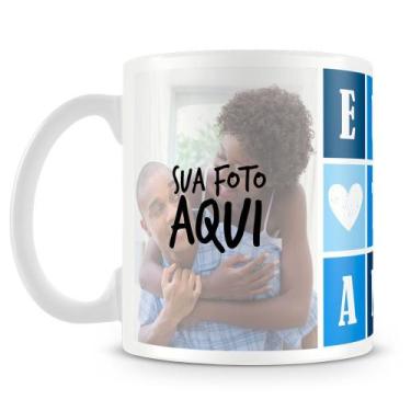 Imagem de Caneca Personalizada Eu Te Amo - Azul com 2 Fotos - Amo Canecas