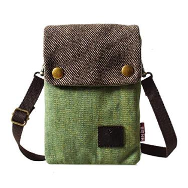 Imagem de LassZone Bolsa feminina pequena transversal de lona para celular bolsa de moedas carteira mini bolsas de ombro bolsa de pulso clutch, Verde, 7.1 x 5.0 x 1.5inch