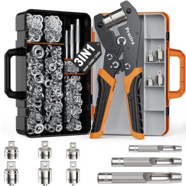Imagem de Preciva Kit de ferramentas de ilhós de 3 tamanhos - Ferramenta de fixação de furos e ilhós de 1/5.1 cm 1/10.2 cm 3/20.3 cm com 300 peças de ilhós | Alicate de ilhós portátil para lonas, tendas, lona