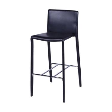 Imagem de Banqueta com Encosto Glam em PU Preta Base Aço