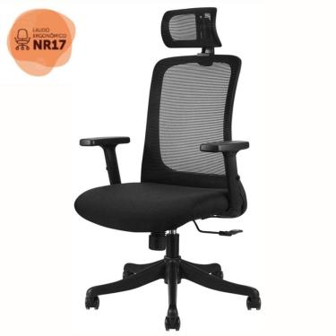 Imagem de  Cadeira Giratória Nr-17 Boston Rivattis C/ Encosto De Cabeça Tela Mesh Preta Base Rodizio Nylon