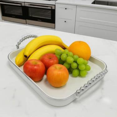 Imagem de Bandeja Retangular Multiuso Decorativa Luxo com Alças Detalhadas - FWB