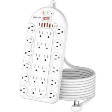 Imagem de Protetor de sobretensão Power Strip DEPOW 24 tomadas AC 6 USB branco