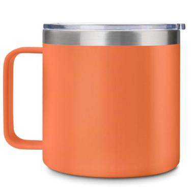 Imagem de Copos com isolamento térmico de 400 ml, caneca de presente de aniversário para homens, pai, avô, meninos, acessórios essenciais de viagem, devem ter alça gelada fria laranja