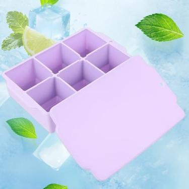 Imagem de Formas de cubos de gelo de silicone com tampa removível à prova de vazamento, bandeja quadrada de cubo de gelo para coquetéis, uísque (roxo)