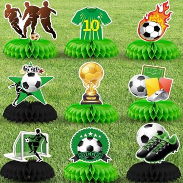Imagem de Generic 9 peças de centro de centro de favo de mel 3D futebol futebol 3D decorações de mesa suprimentos de festa para festa de aniversário