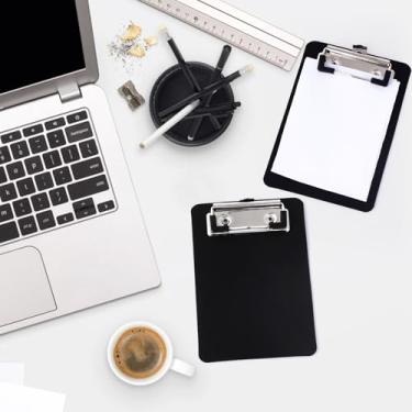 Imagem de Conjunto de mini prancheta, pranchetas de bolso pequenas, 10 x 15 cm, pranchetas de plástico A6 com clipe de perfil para pequenos blocos de notas, recibos de bilhetes - pacote com 6 (preto)