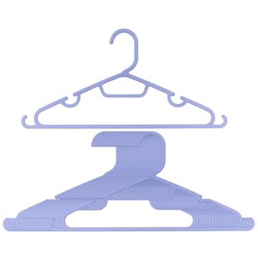 Imagem de Cabides de plástico – Pacote com 20 cabides duráveis e finos para armário com ganchos e entalhes para camisas, calças, jaquetas, vestidos, lavanderia, roupas infantis e adultos, violeta