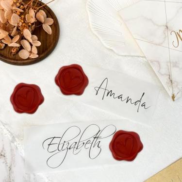 Imagem de 30 adesivos de selo de cera vermelho marrom Love Hear adesivos autoadesivos de selo de envelope ótimos para convite de casamento, presentes de aniversário, cartões comemorativos, decoração de envelope