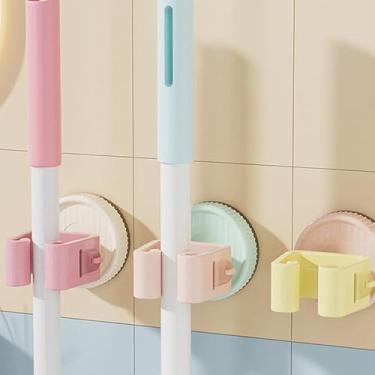 Imagem de Suporte de esfregão com ventosa montado na parede, suporte organizador de vassoura resistente, sem furadeira, gancho de armazenamento de banheiro e cozinha para esfregão, vassoura, ferramentas de