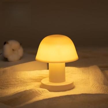 Imagem de 1 bateria de luz noturna de cogumelo - lâmpada operada para cama, mesa, acampamento. Portátil, quente - brilhante, ótima para decoração interna/externa, sem baterias, branca
