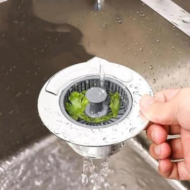 Imagem de Filtro de pia pop-up com vedação à prova de odor - Filtro de drenagem de função dupla e tampa para cozinha (cinza)