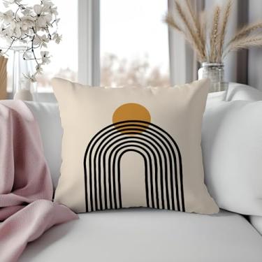 Imagem de Capas de almofada minimalistas Boho Sun Line arco-íris 45,7 x 45,7 cm, arte moderna em arco de meados do século, fronhas decorativas para sofá-cama, casa, quarto, sala de estar