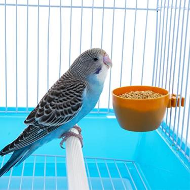 Imagem de 2 peças, alimentador de plástico para pássaros, papagaios, pequenos alimentos, tigela de água, suporte para copo de areia (amarelo)