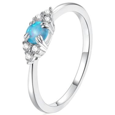 Imagem de Anéis de noivado de zircônia cúbica azul folheados a ouro branco, alianças de compromisso, festas noturnas, presentes de dia dos namorados, alianças de eternidade para mulheres, 7, Cobre, Sem pedra