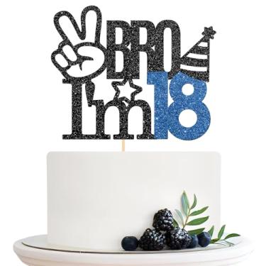 Imagem de Topo de bolo Bro I'm 18, topo de bolo de aniversário de 18 anos, artigos de decoração de festa de aniversário de 18 anos - Glitter preto