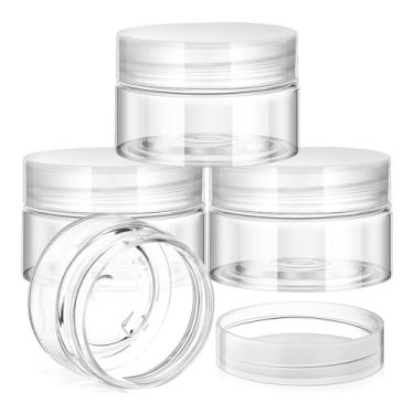 Imagem de 4 frascos redondos de plástico à prova de vazamento, mini frascos com tampas para armazenamento de viagem, maquiagem e produtos de beleza