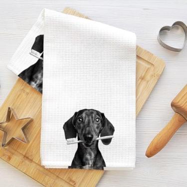 Imagem de Toalhas de banheiro engraçadas para cães com escova de dentes, toalhas de chá de microfibra duráveis para cozinha, casa de banho, banheiro, decoração de banheiro, toalha de secagem de louça, tecido