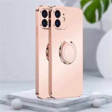 Imagem de Capa de telefone galvanizada fosca macia para iPhone 11 12 13 Pro Max XS X XR 7 8 Plus SE 2020 Mini suporte com anel de suporte capa traseira, rosa, para iPhone 7plus