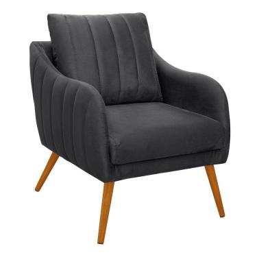 Imagem de Poltrona Salem Veludo Grafite Pés Palito Castanho - D'rossi