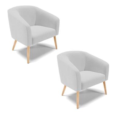 Imagem de Kit 02 Poltronas Linho Pés Palito D'rossi A05 Cinza Claro