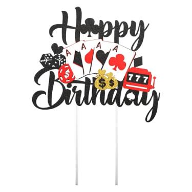 Imagem de Decorações de topo de bolo de cassino, Happy Birthday Poker Cake Topper Chips Player Cake Pick Decorações para Las Vegas Casino Night Theme Birthday Supplies Gambling Party