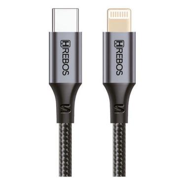 Imagem de Cabo Turbo Hrebos Reforçado Trançado Type-c / Lightning 1m - Preto - H